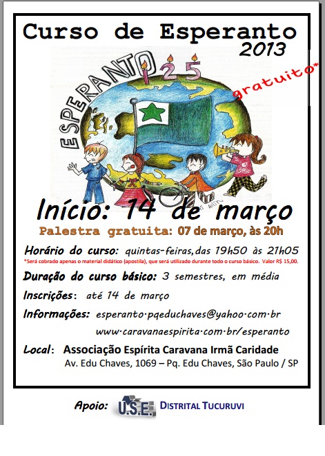 esperanto palestra em 07/03/13 19:50h